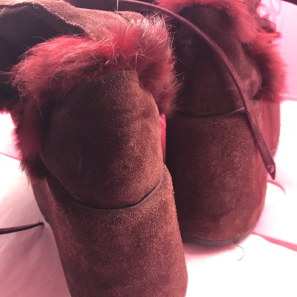 El Dantes burgundy fur knee boots goth platform 7 - Picture 3 of 8